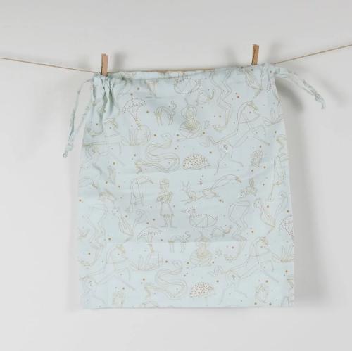 14" x 13.5" Drawstring Bag / Gold & Light Green